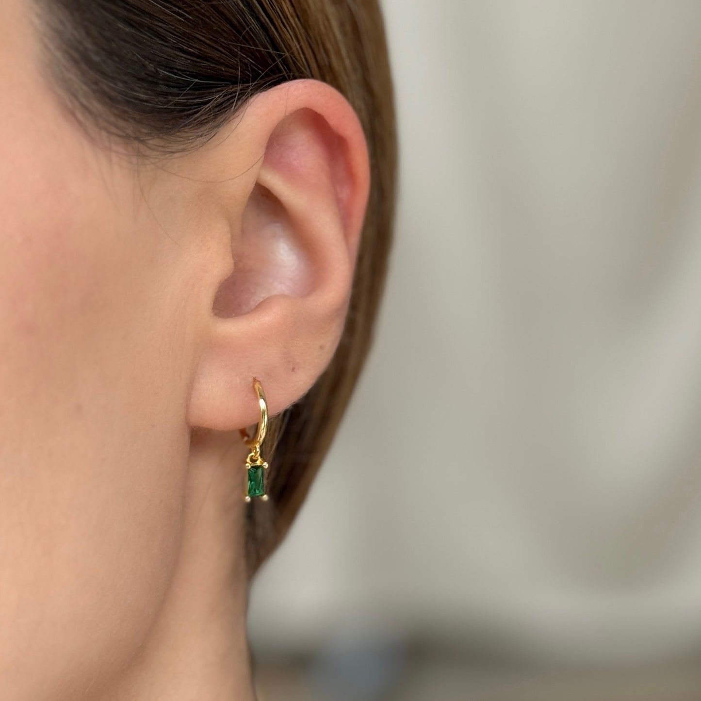 Emerald Baguette Huggie Earrings