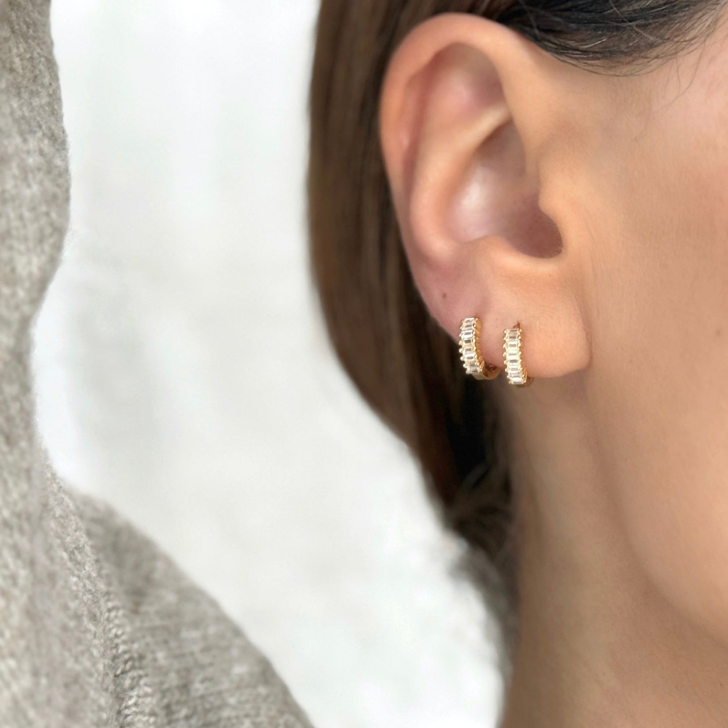 Black Stone Huggie Earrings