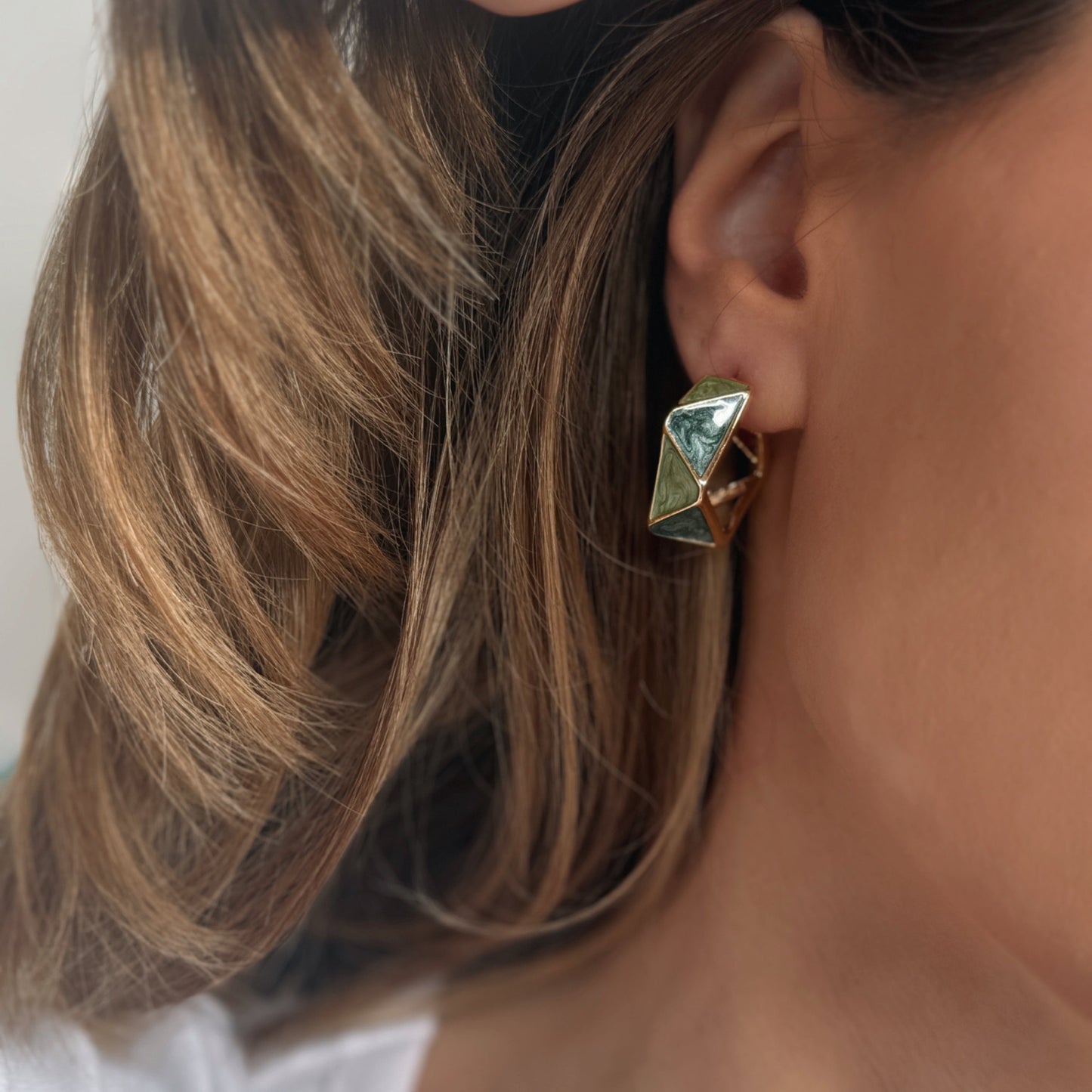 Green Geometric Chunky Earrings