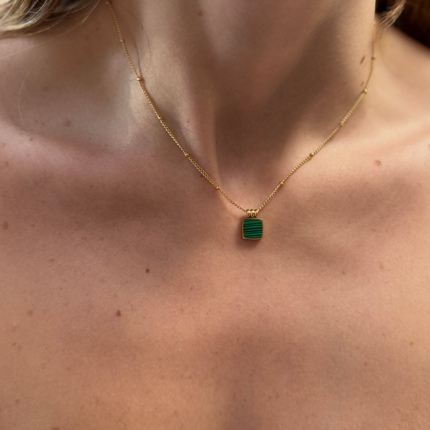 White Square Enamel Pendant Necklace