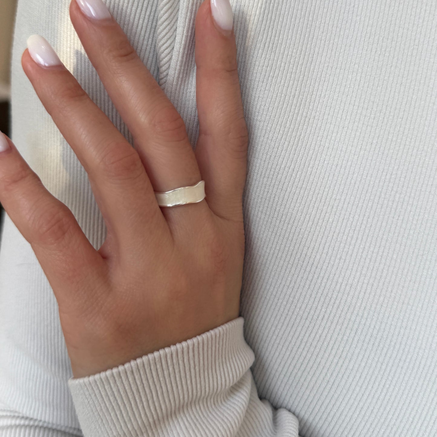 White Enamel Flowing Ring