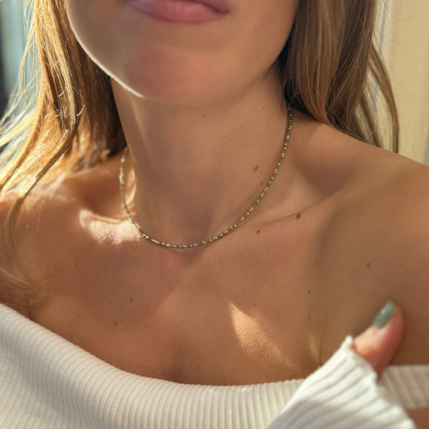 Sage & Pearl Handmade Bead Necklace