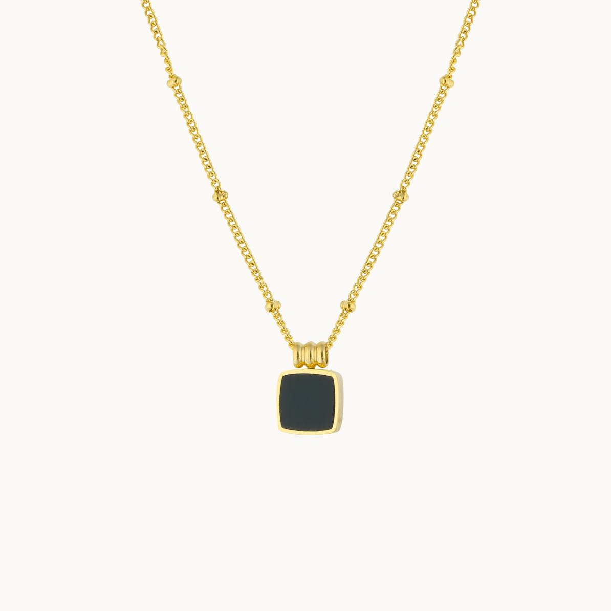 Black Square Enamel Pendant Necklace