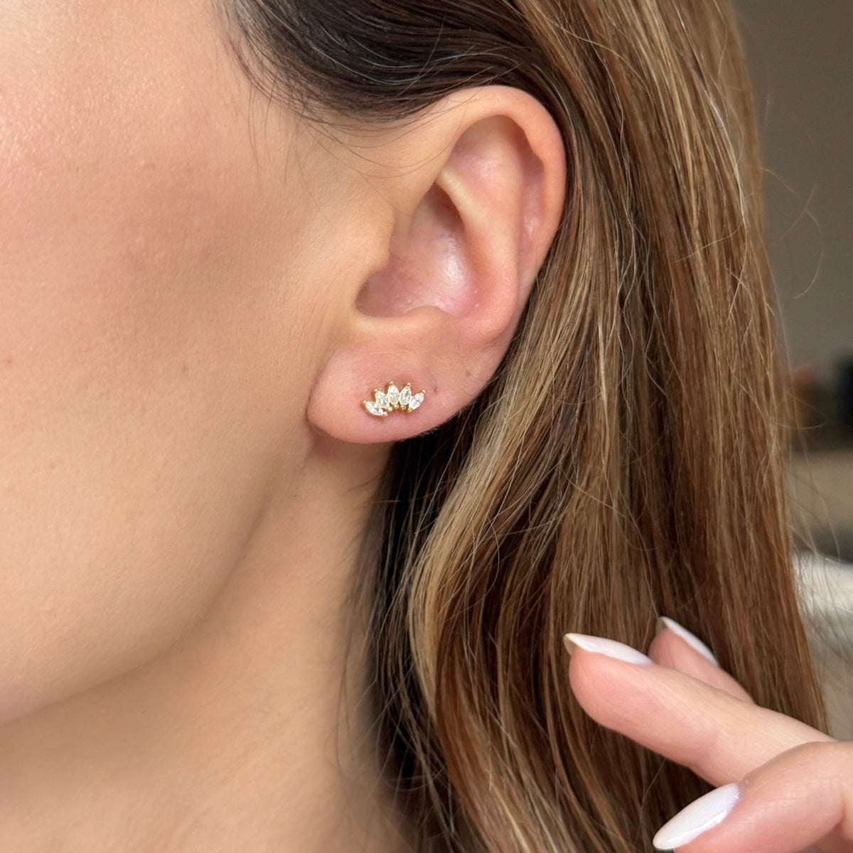Gold Five Stone Stud Earrings
