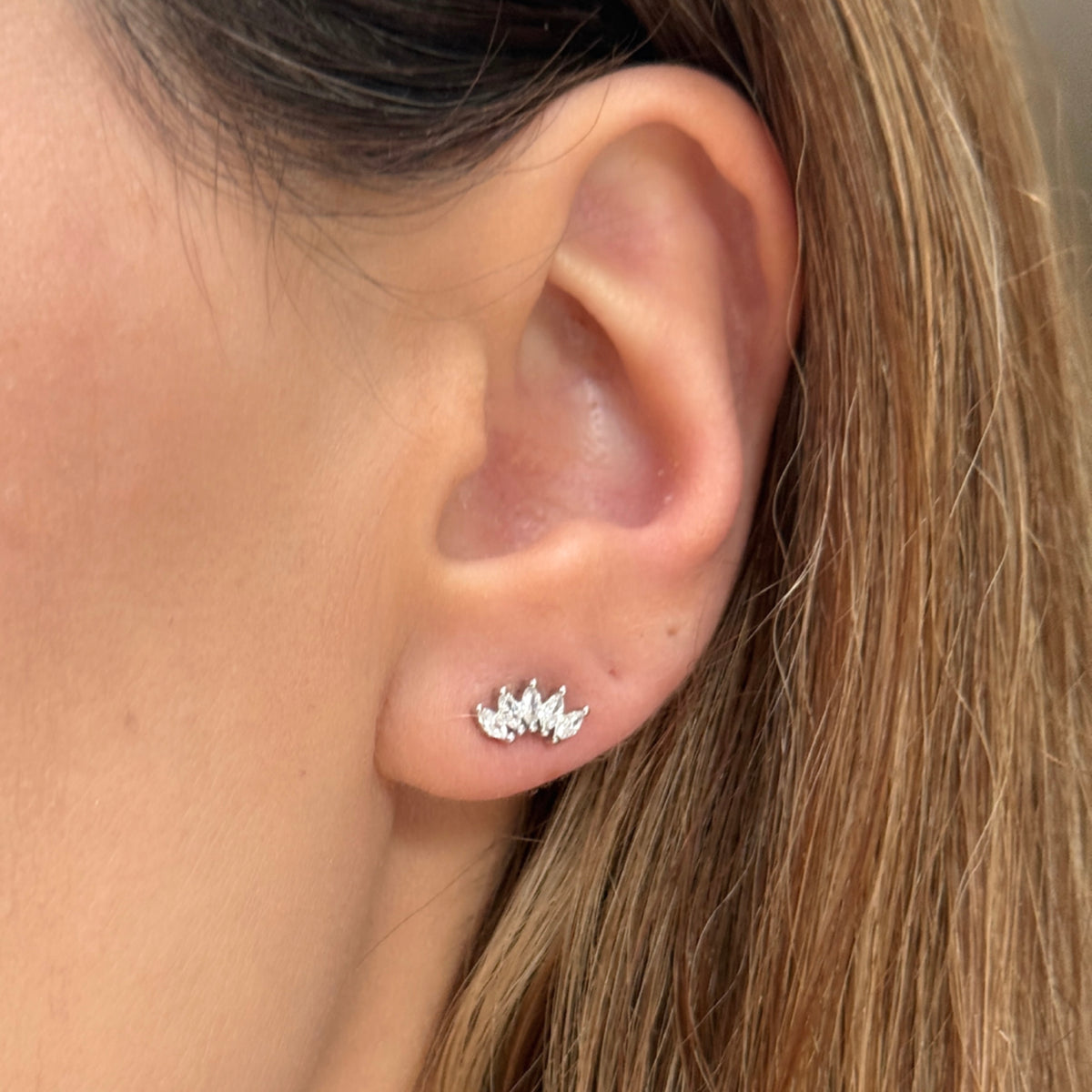 Gold Five Stone Stud Earrings