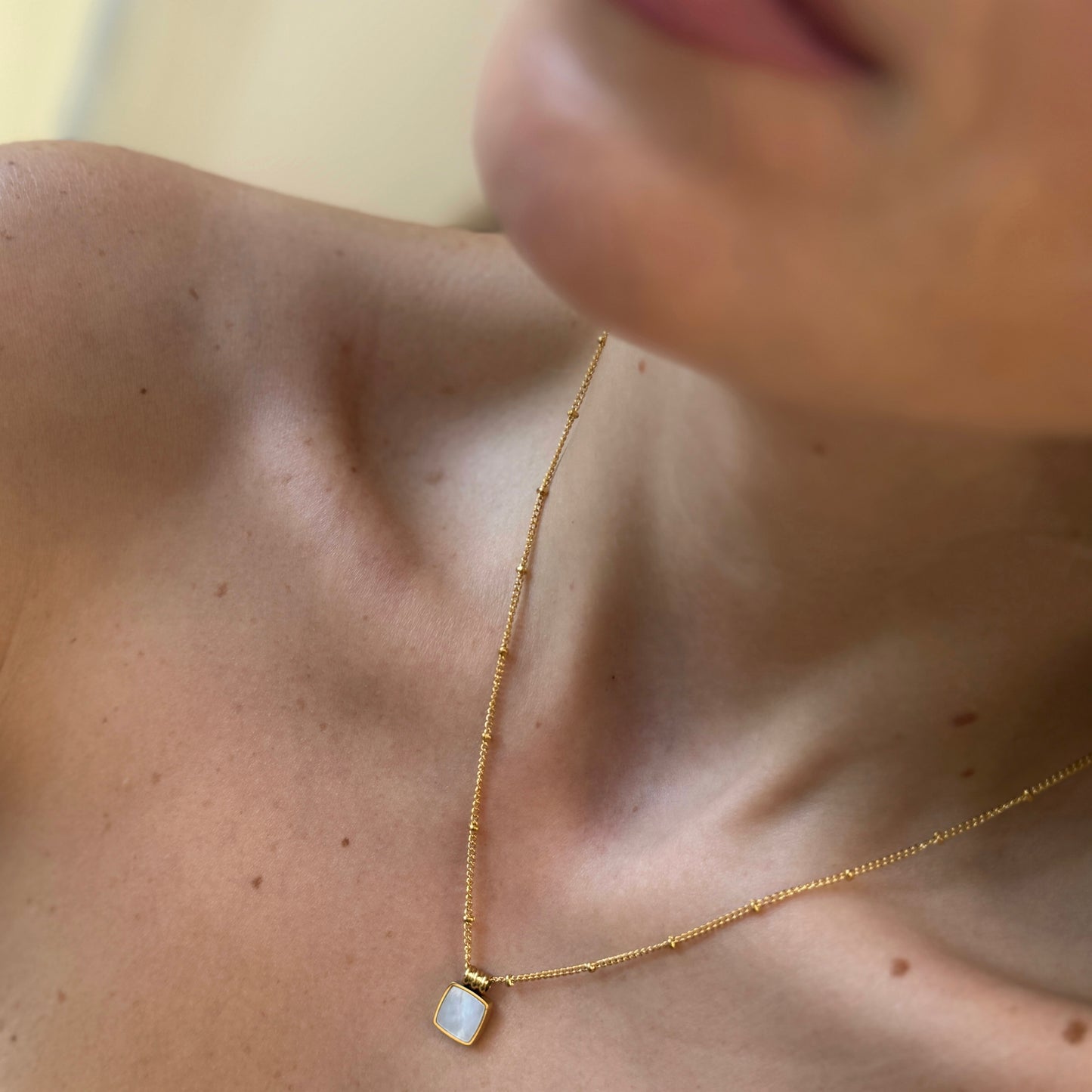 White Square Enamel Pendant Necklace