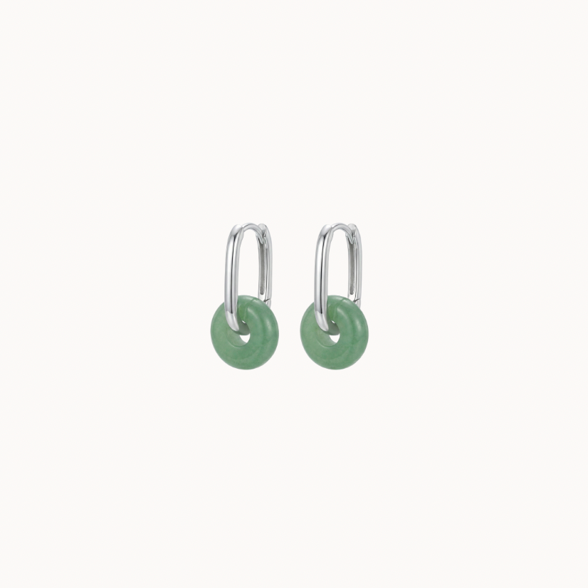 Silver Jade Donut Huggie Earrings