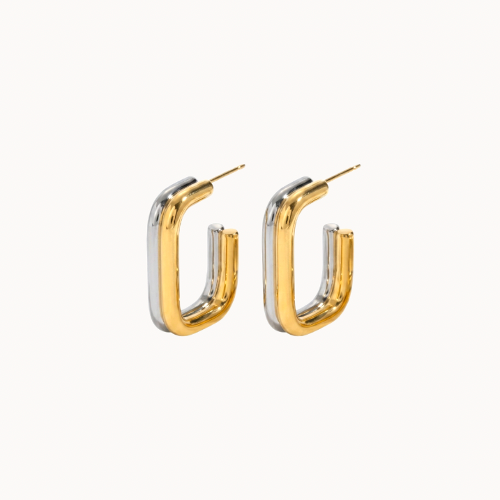 Two Tone Rectangle Statement Hoop Earrings