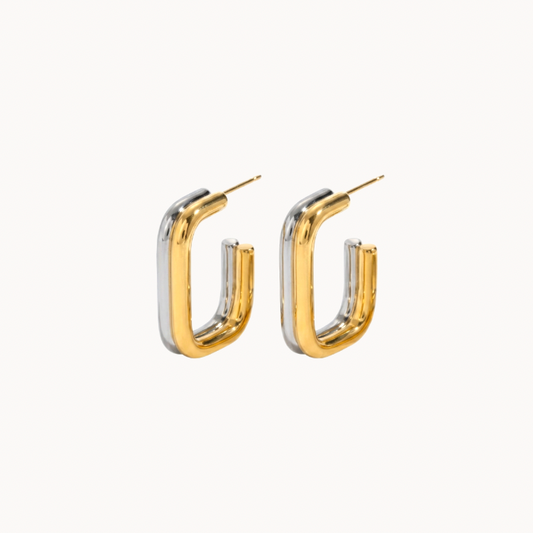 Two Tone Rectangle Statement Hoop Earrings