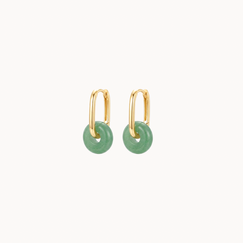 Silver Jade Donut Huggie Earrings