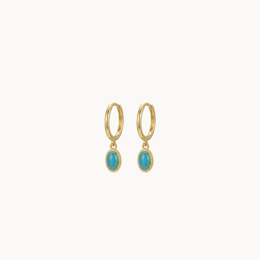 Gold Turquoise Oval Huggie Earrings