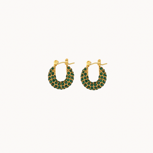 Small Green Rhinestone Statement Earrings