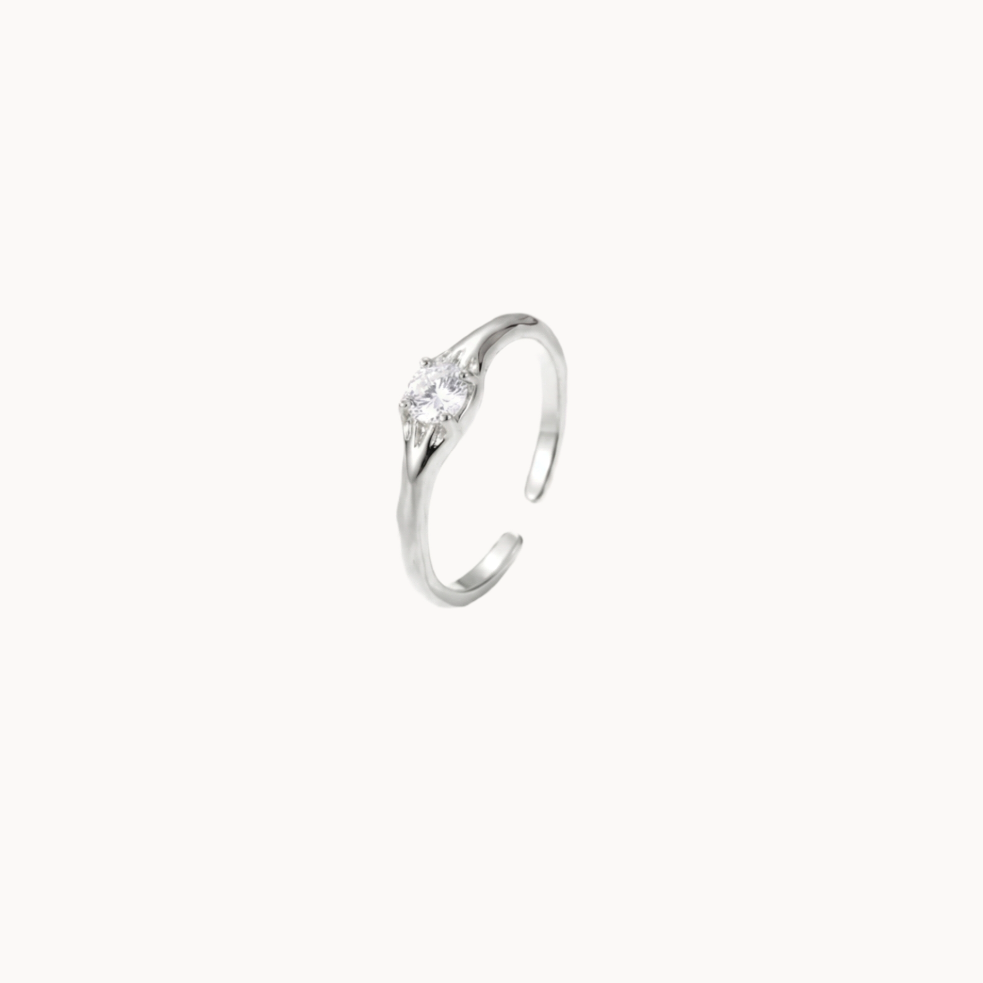 Silver One Stone Adjustable Ring