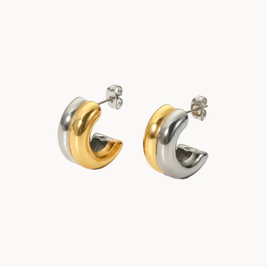 Two Tone Round Statement Hoop Earrings