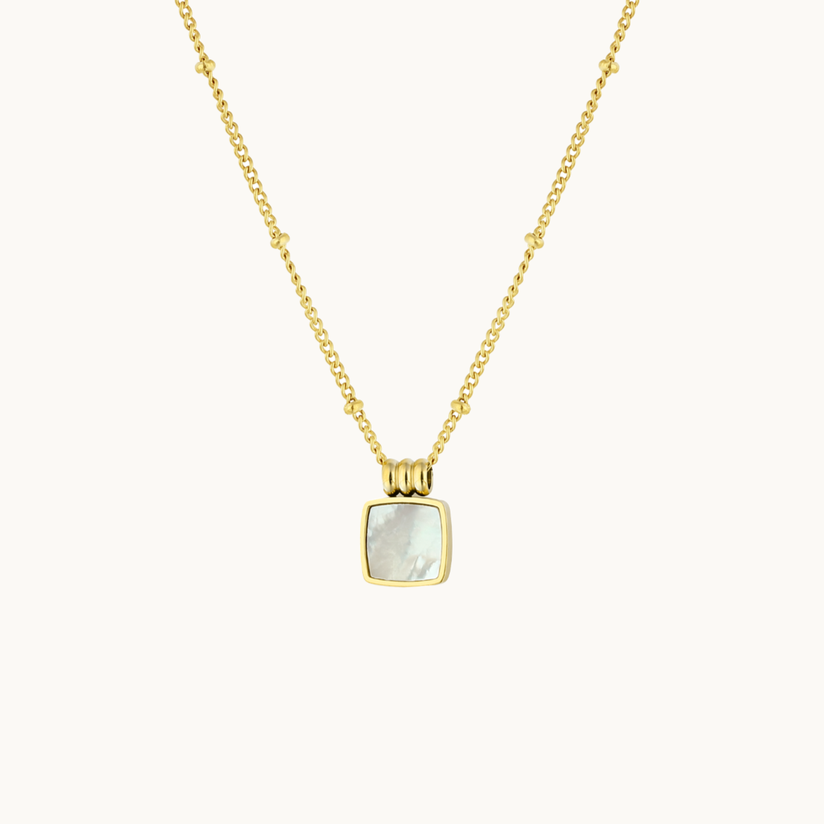 White Square Enamel Pendant Necklace