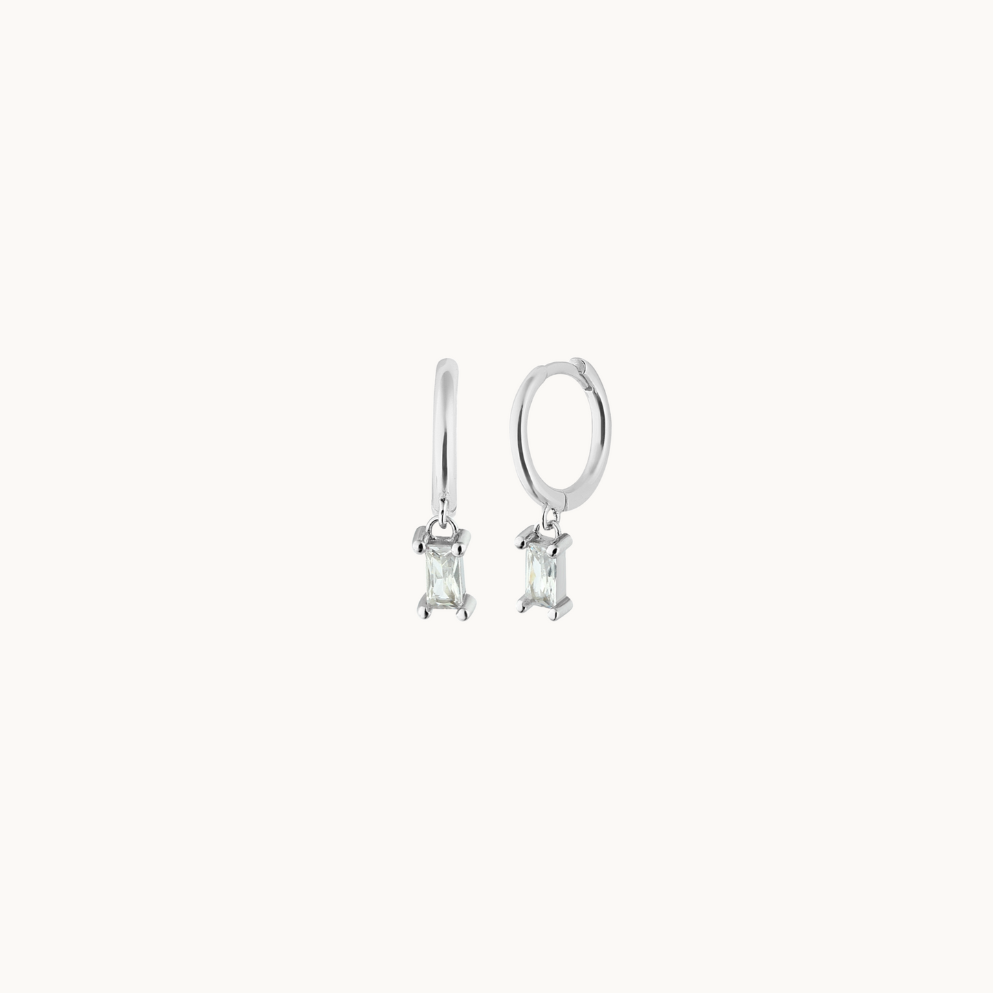 Silver Baguette Huggie Earrings