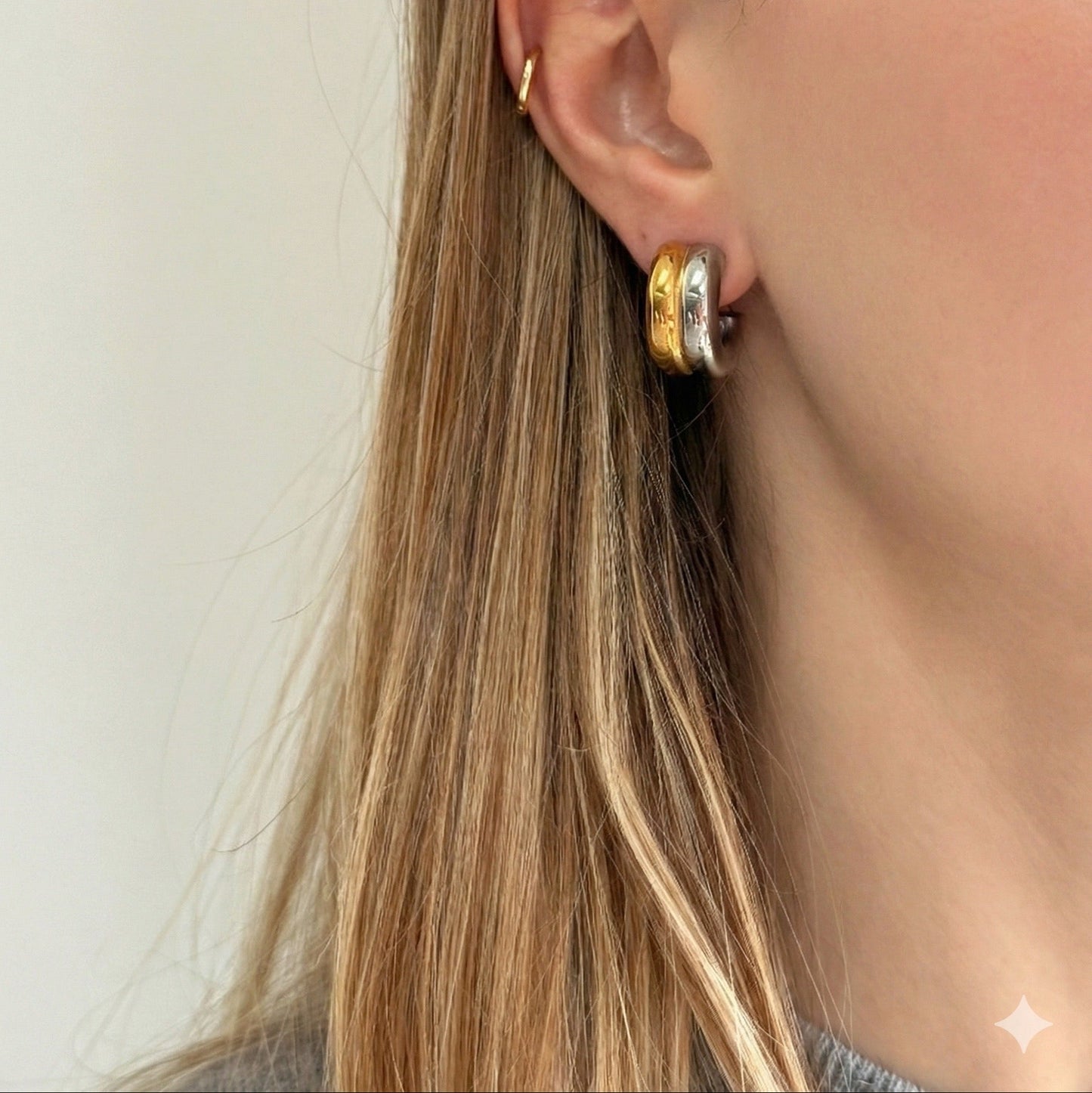 Two Tone Round Statement Hoop Earrings