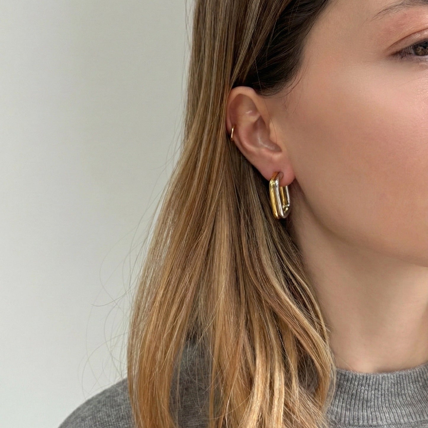 Two Tone Rectangle Statement Hoop Earrings