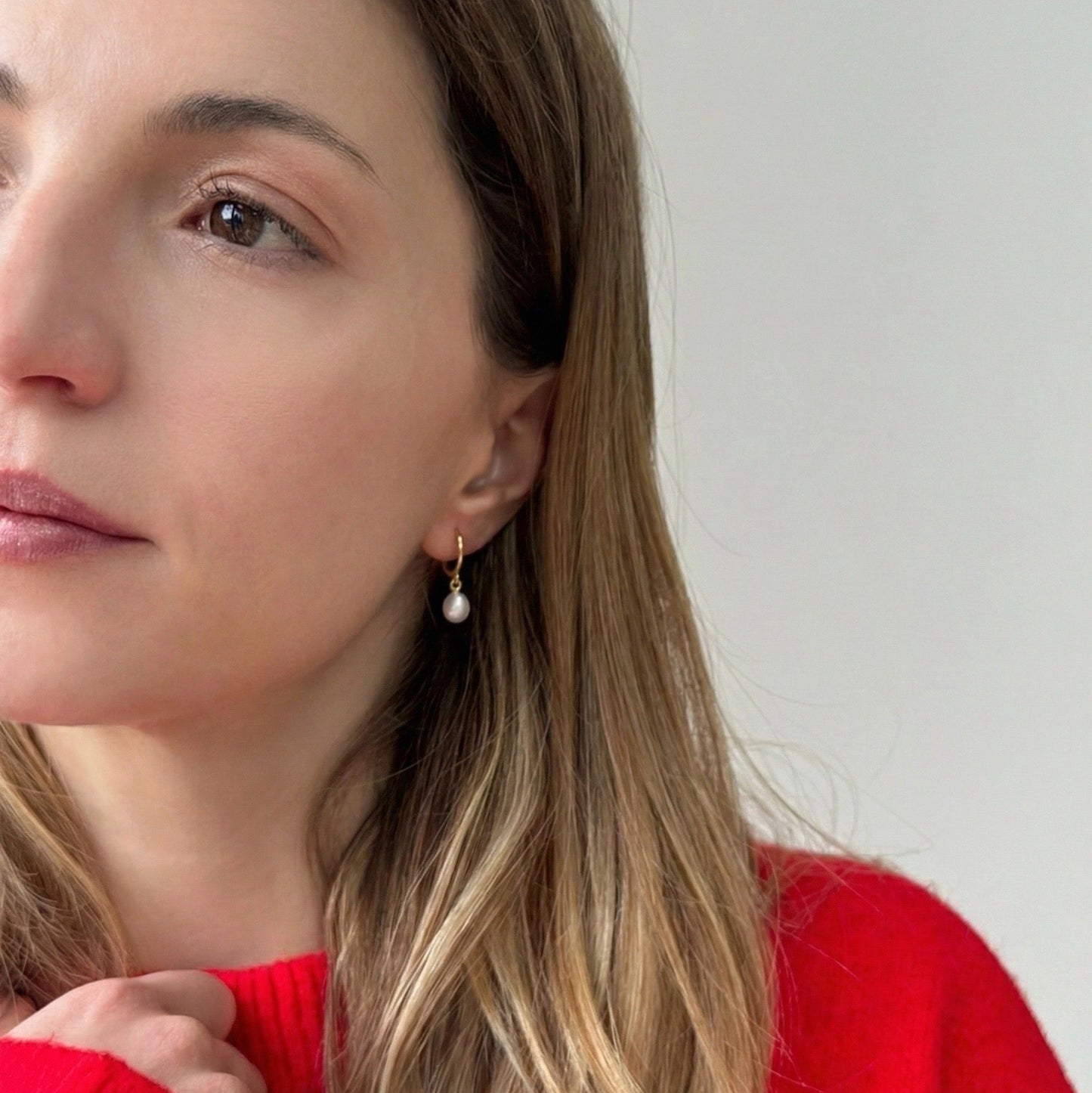 Gold Dainty Pearl Drop Earrings